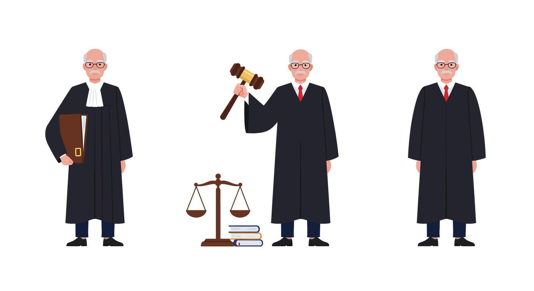 Judge character transformation in flat style art depicting legal roles and justice symbols vector