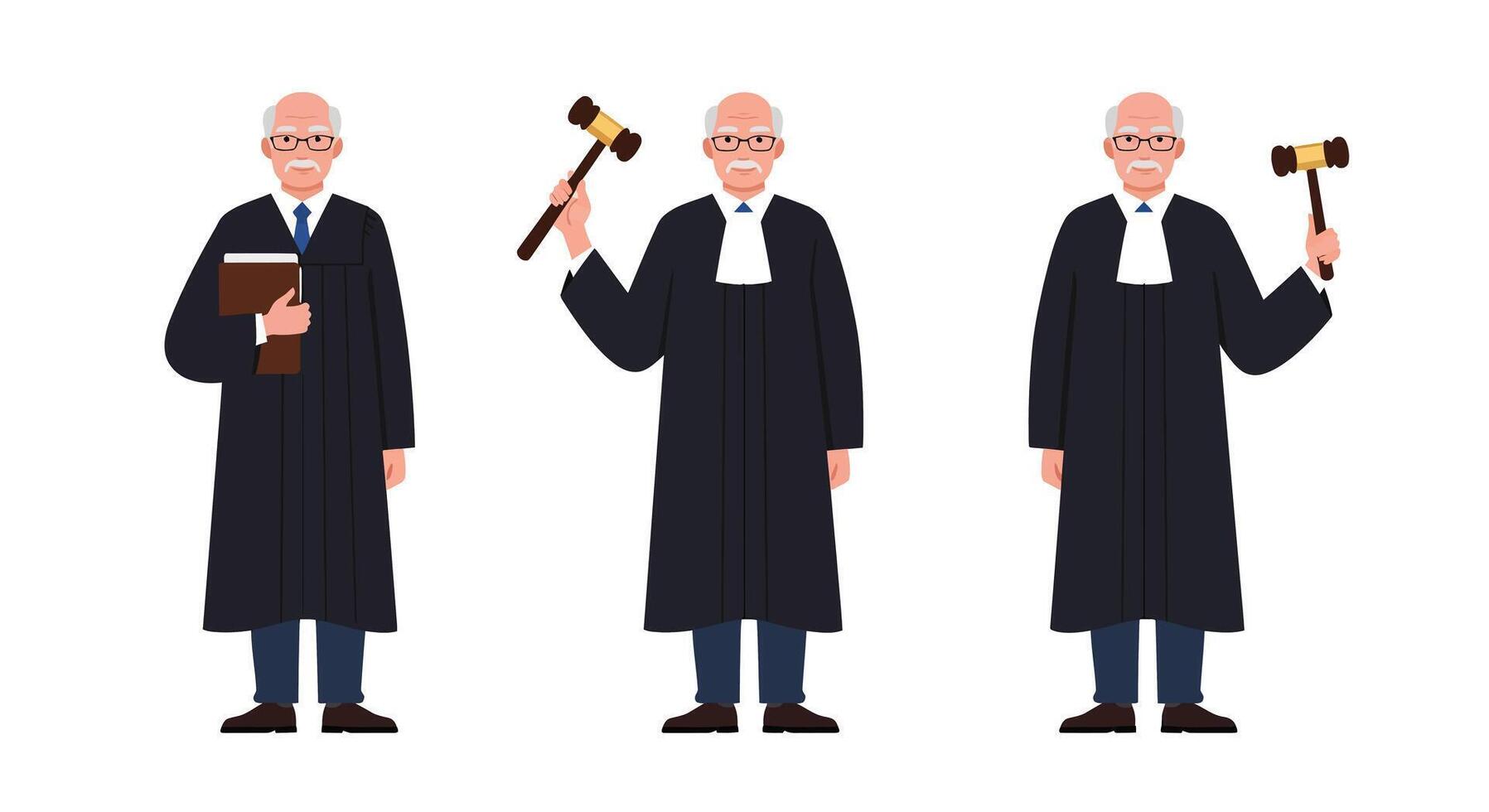 Judge character progression in flat design showing gavel and book in illustration vector