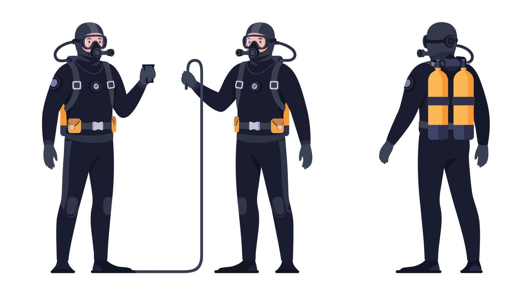 Diver preparing for underwater exploration in flat art style vector