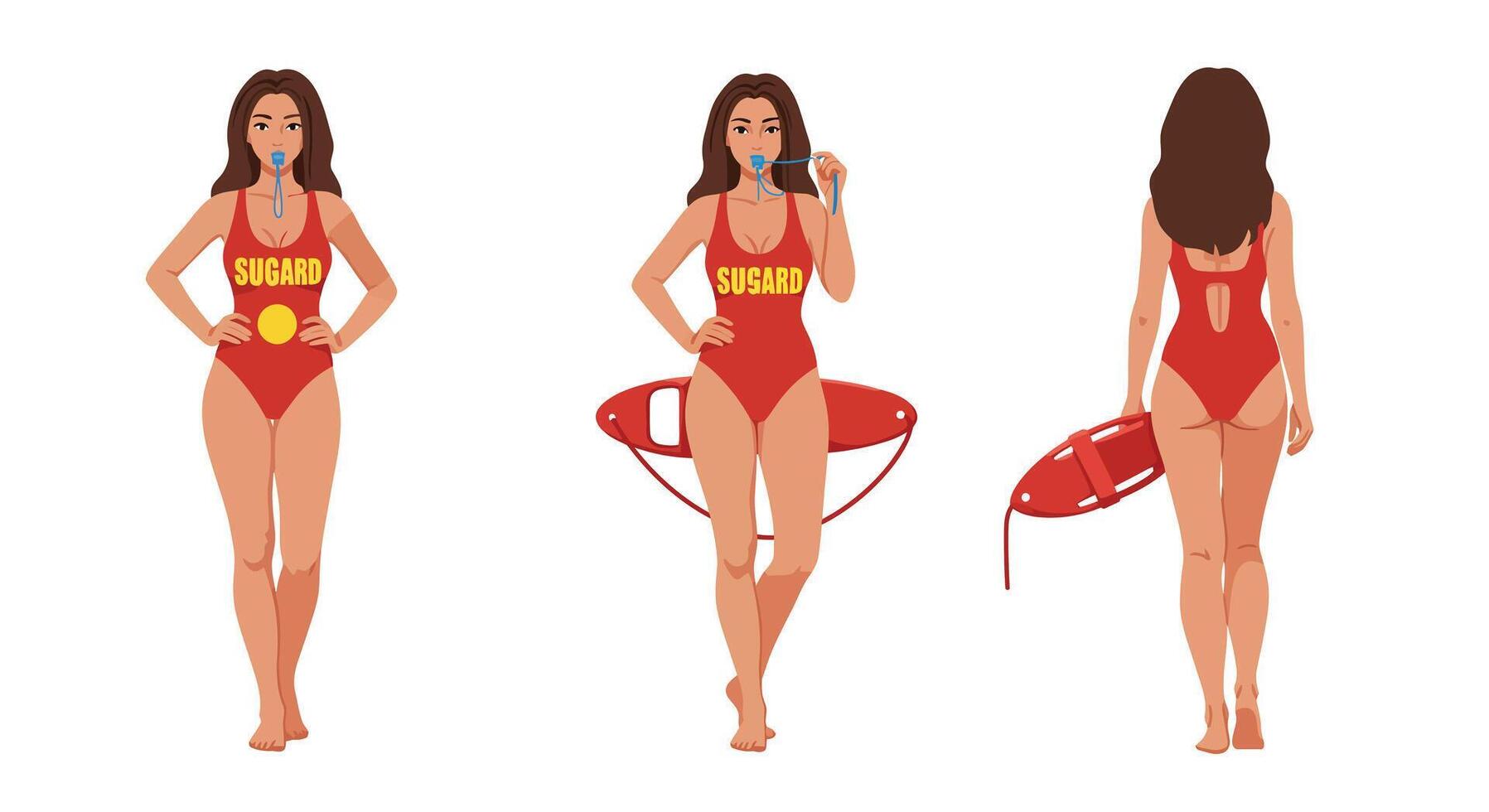 Lifeguard character transformation in minimal flat design illustration vector