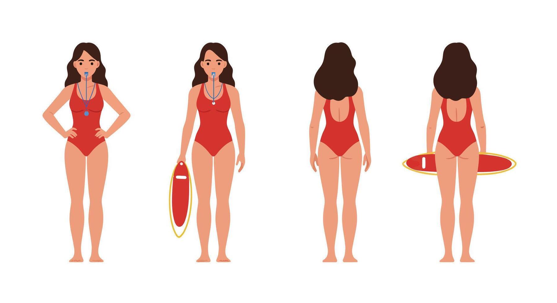 Lifeguard character poses in flat design style showcasing different angles in illustration vector