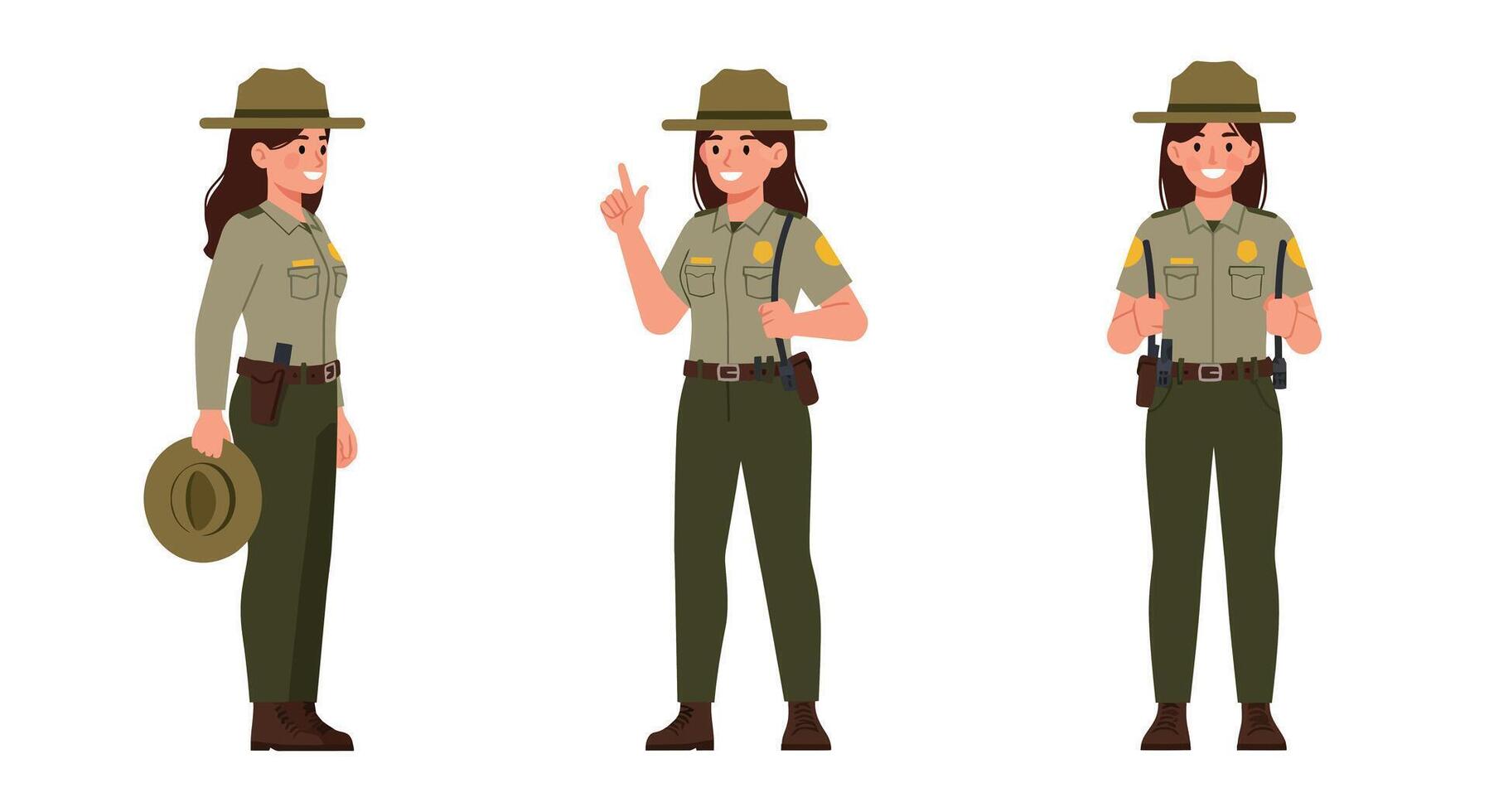 Ranger character in three poses with flat design style art vector