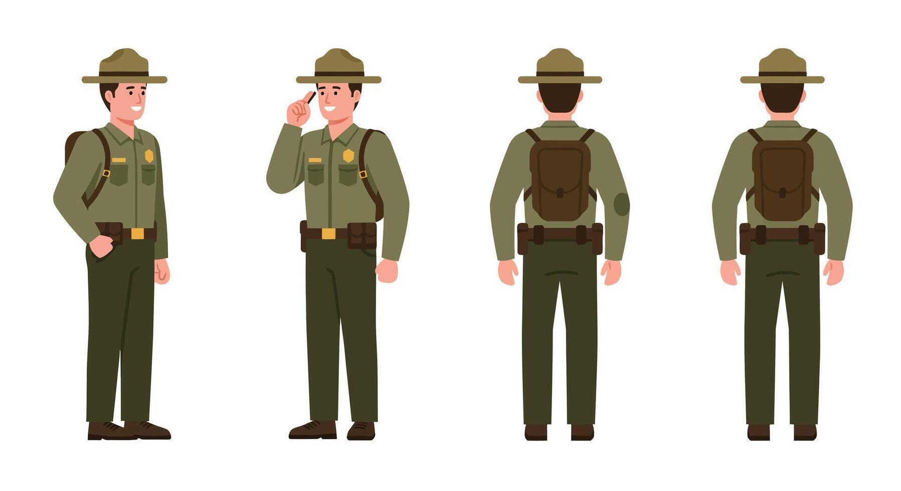 Ranger character in multiple poses with flat design style art vector
