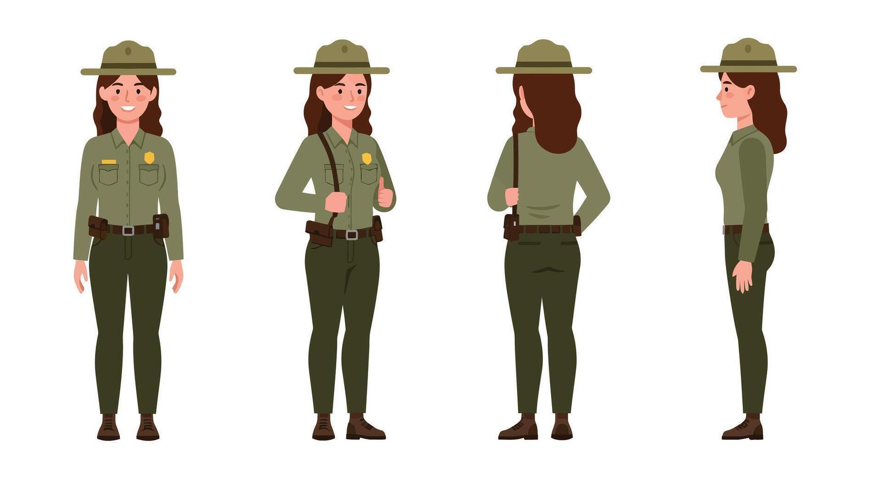 Park ranger character design in flat style showcasing different poses illustration vector