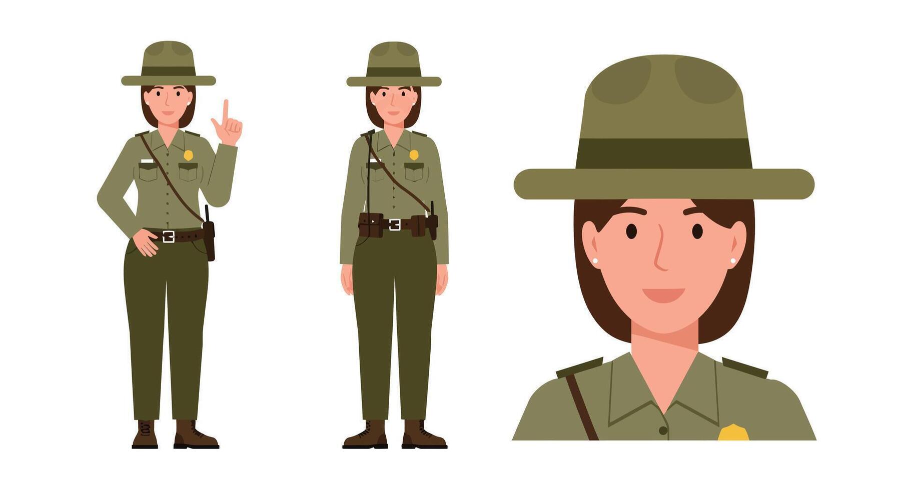 Ranger in uniform poses with hat detailed flat illustration vector