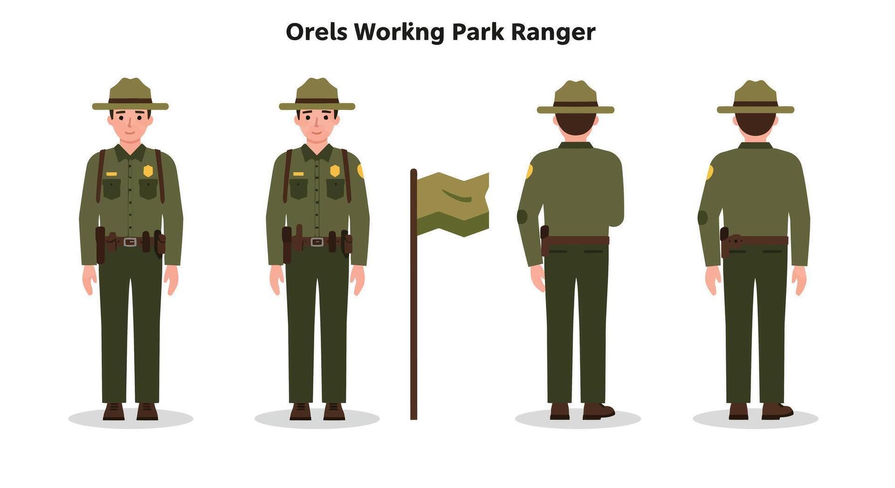 Park Ranger Character Design in Flat Style Featuring Front and Back View Illustration vector
