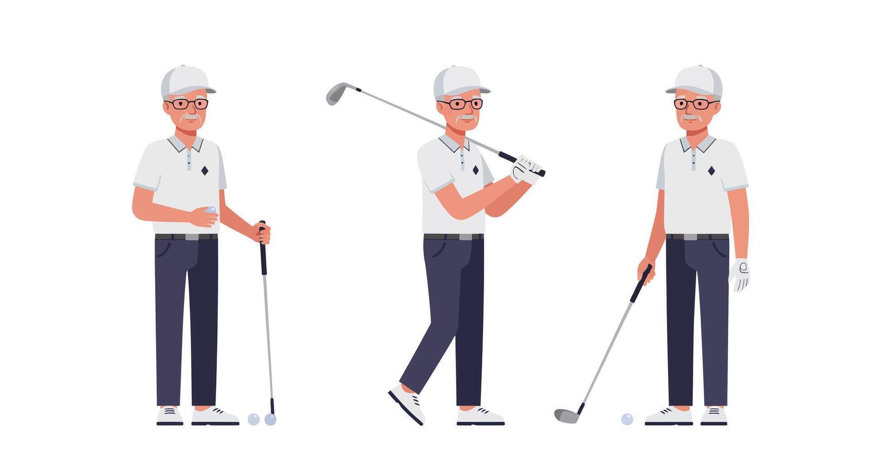 Golfer preparing swing in flat design style showcasing art illustration vector