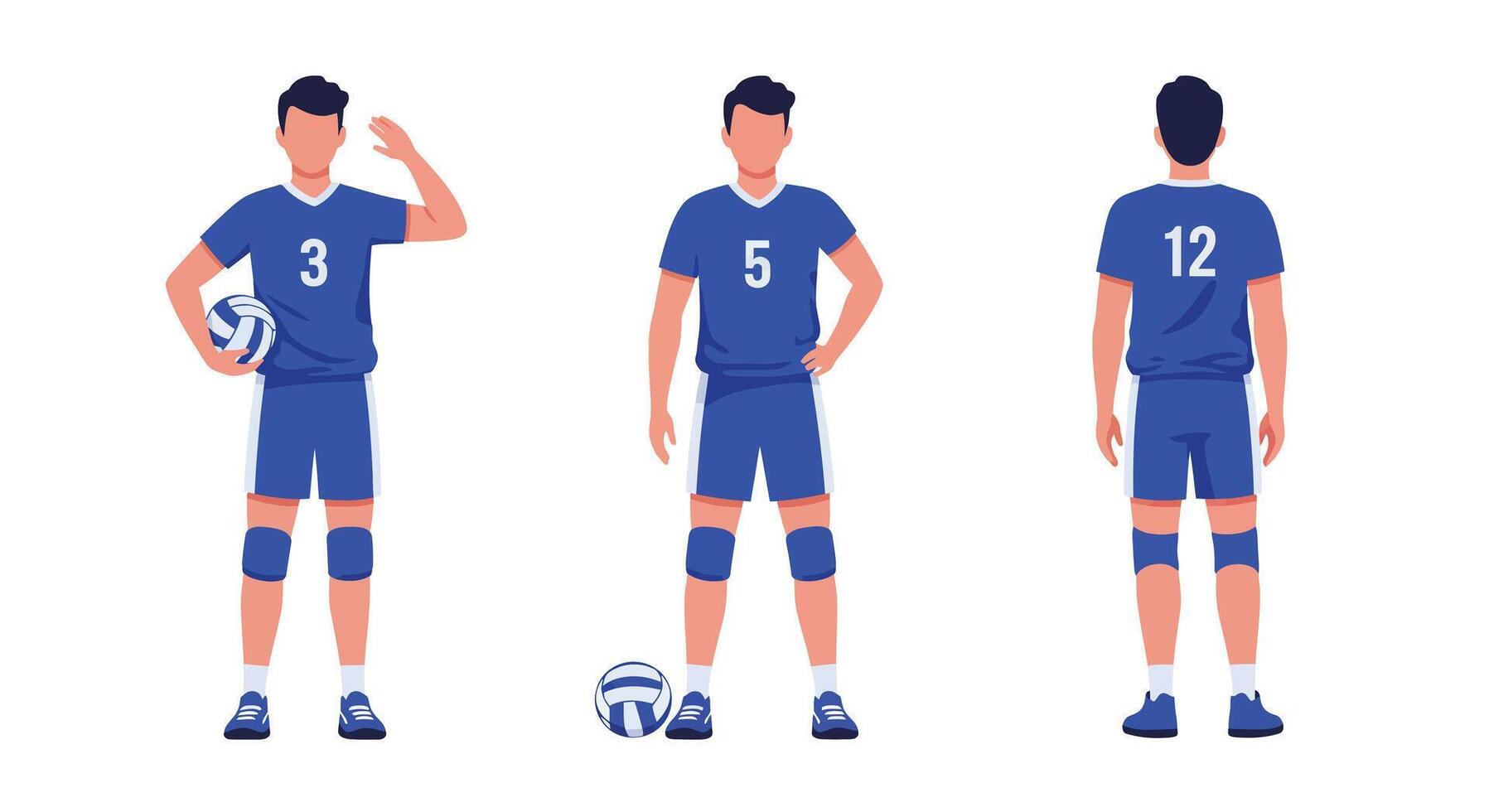 Three different poses of a volleyball player in flat art style vector