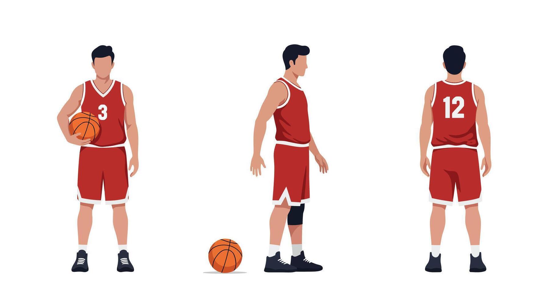 Basketball player in red uniform transitioning between poses in flat illustration vector