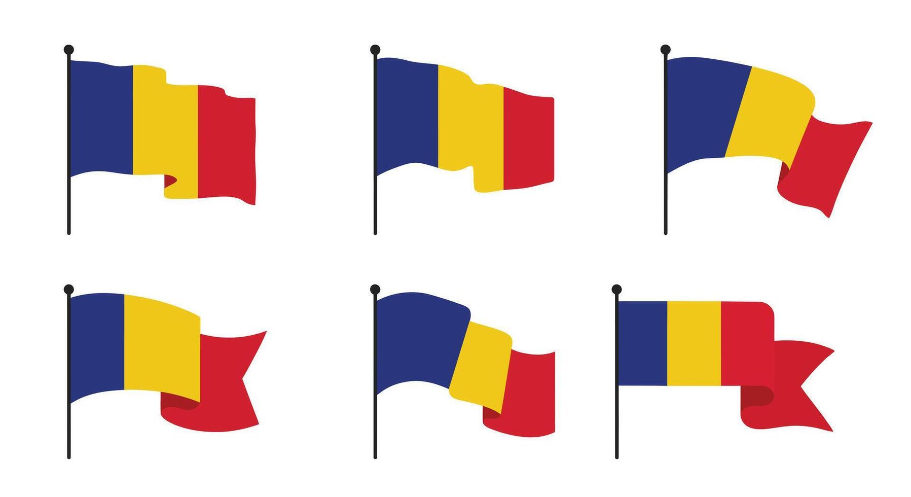 Romanian flag design variations in flat style showcasing different shapes and layouts art vector