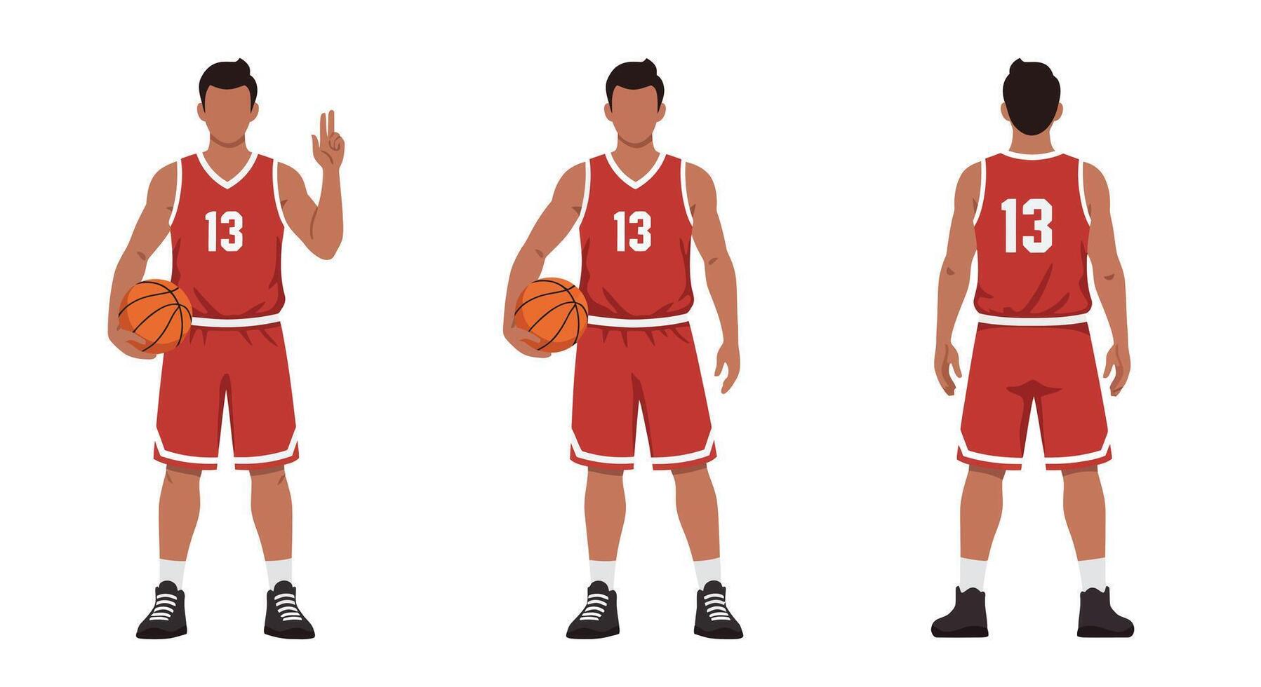 Basketball player in three poses with flat design style illustration vector