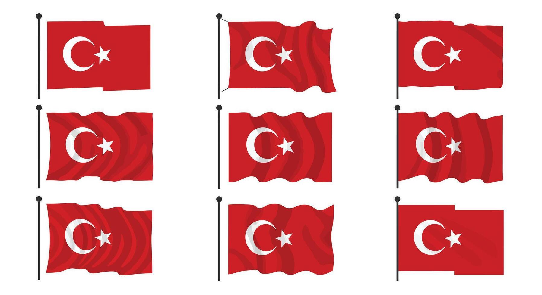 Turkish flags in various positions with flat design style illustration vector