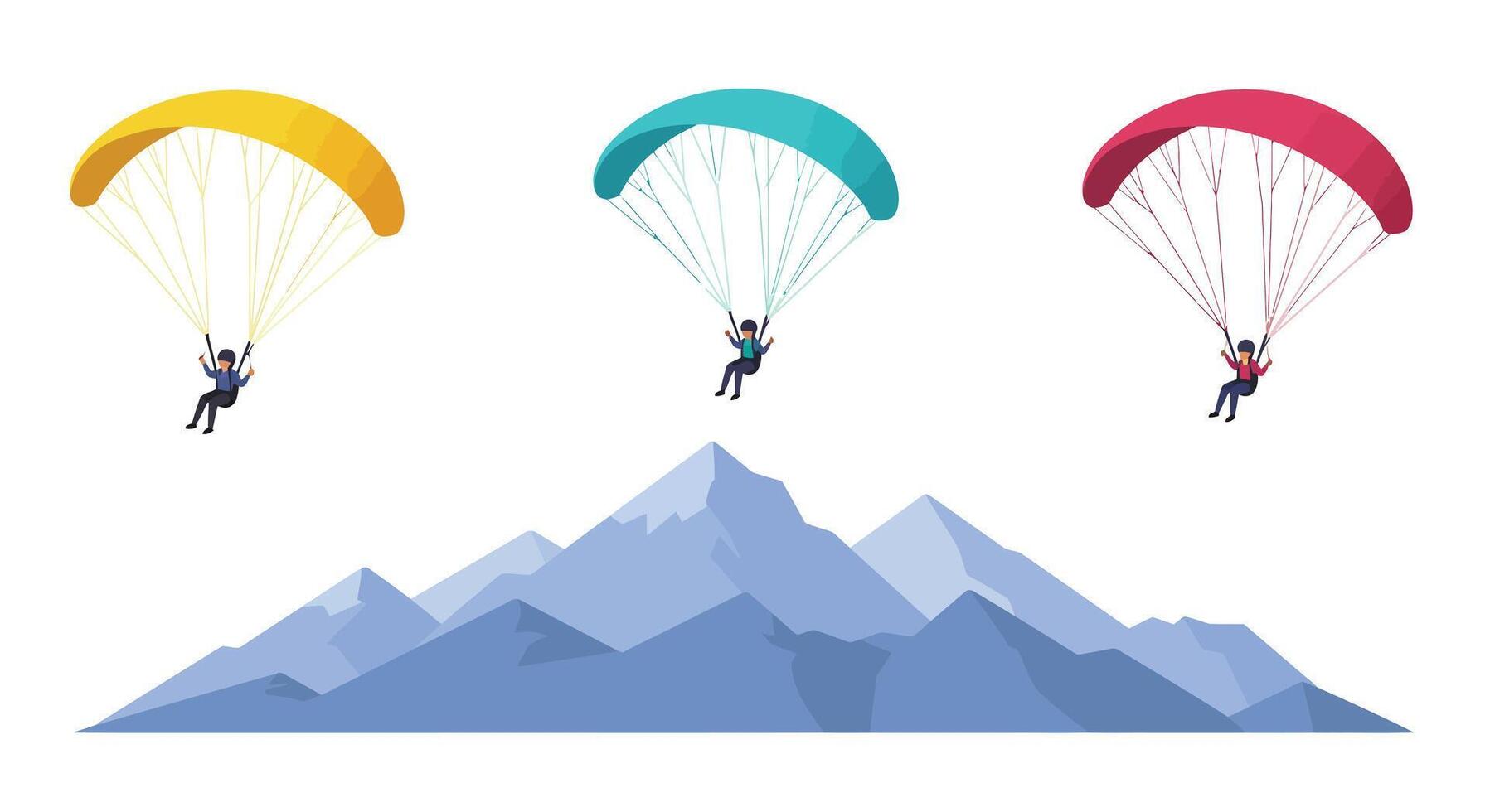 Paragliders soaring over mountains in flat design style art vector
