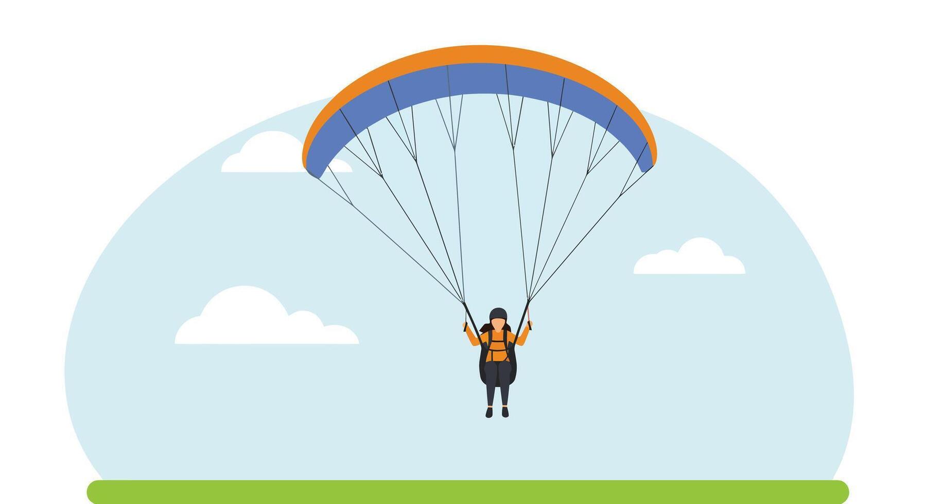 Parachutist gliding through the sky in minimal flat art vector
