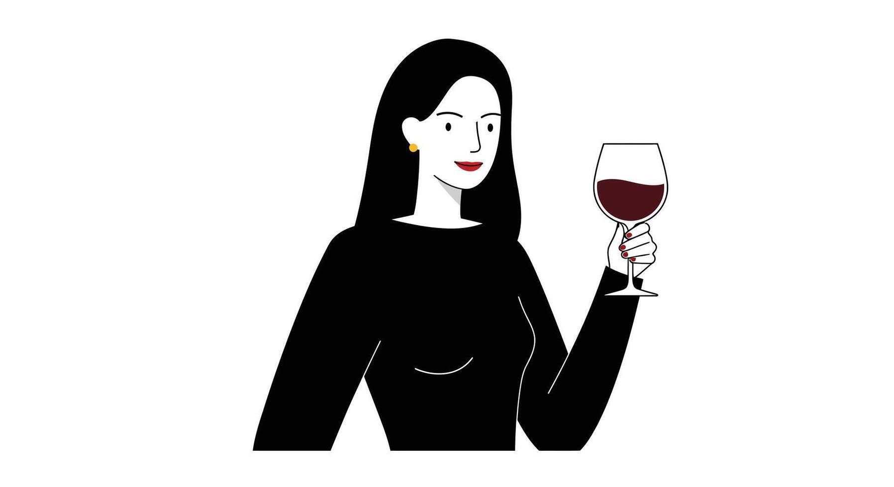 Woman holding a glass of wine in flat illustration style vector