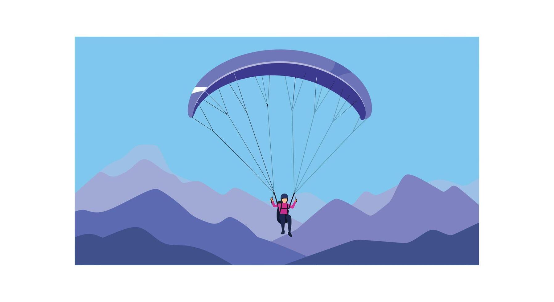 Paraglider soaring above mountains in flat design style art vector