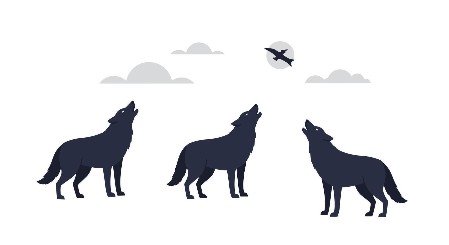 Howling wolves in a natural setting with flat design style art vector