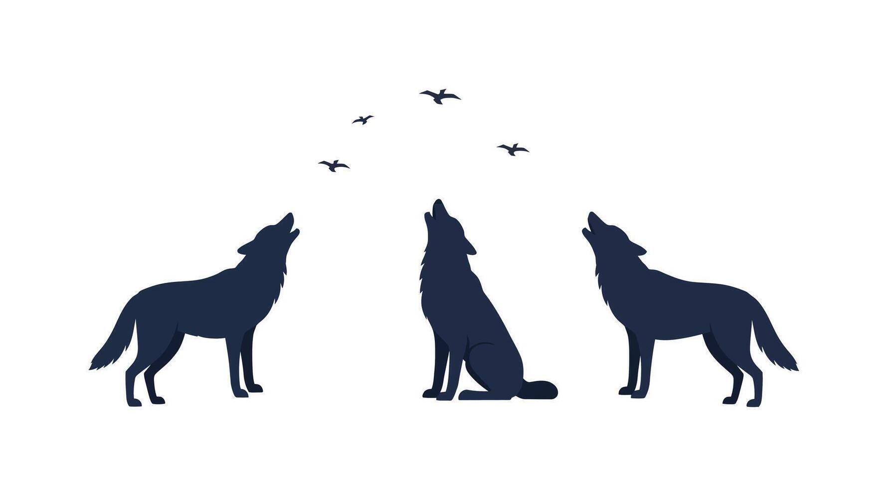 Three howling wolves in a minimalistic flat design art vector