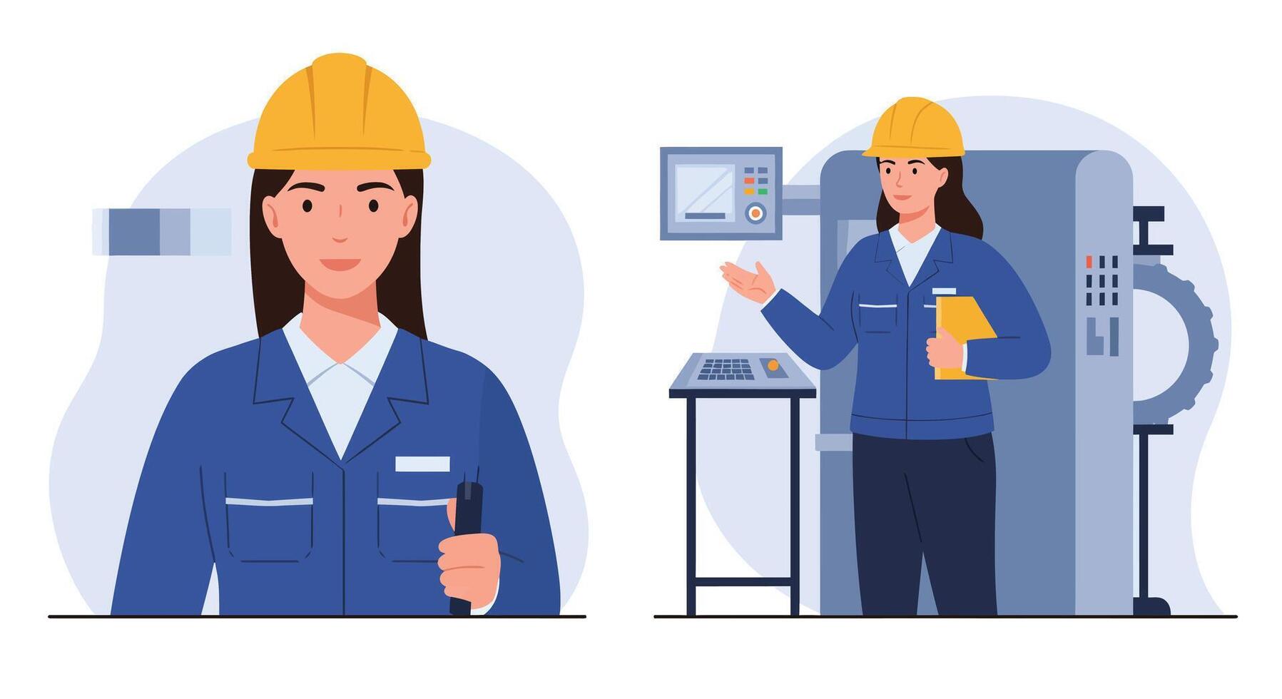 Skilled worker in helmet and uniform, flat design illustration vector