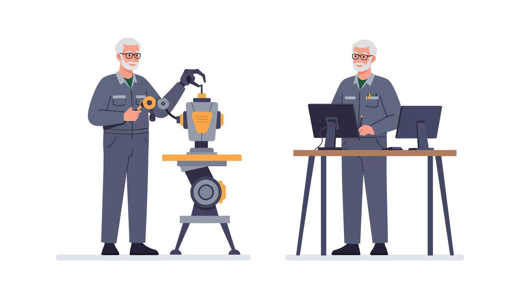 Skilled technician using tools in workshop with flat design art vector