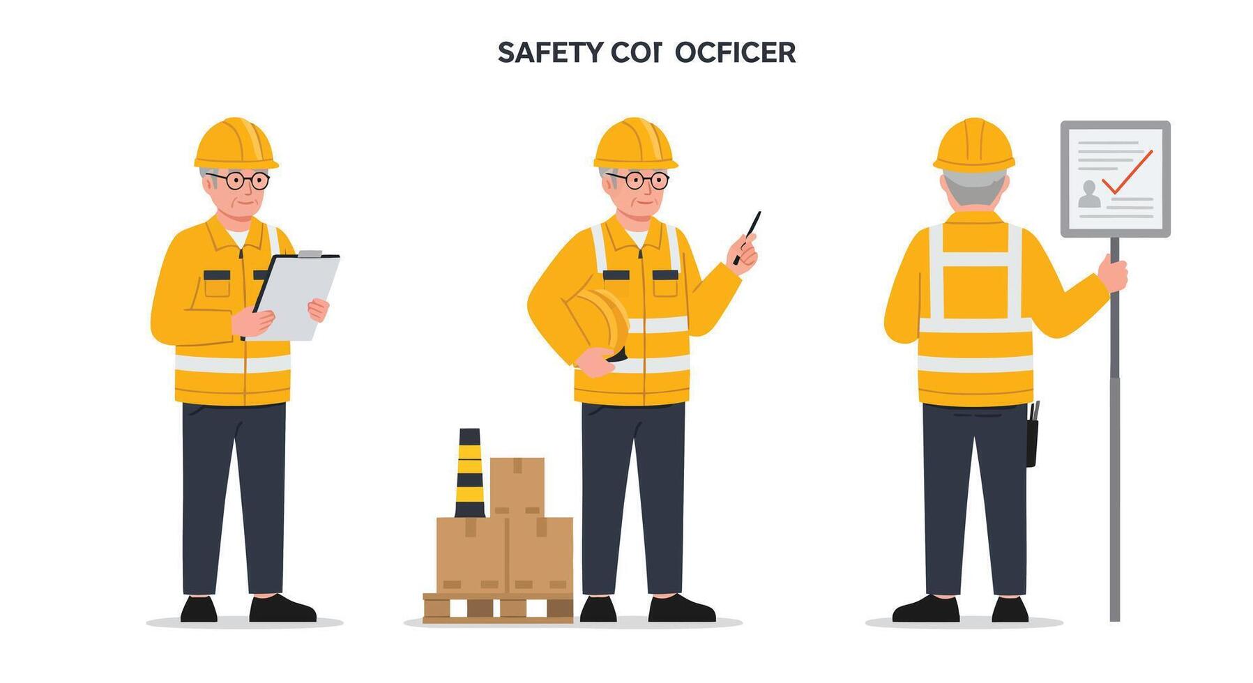 Safety officer character transition in flat style art illustration vector