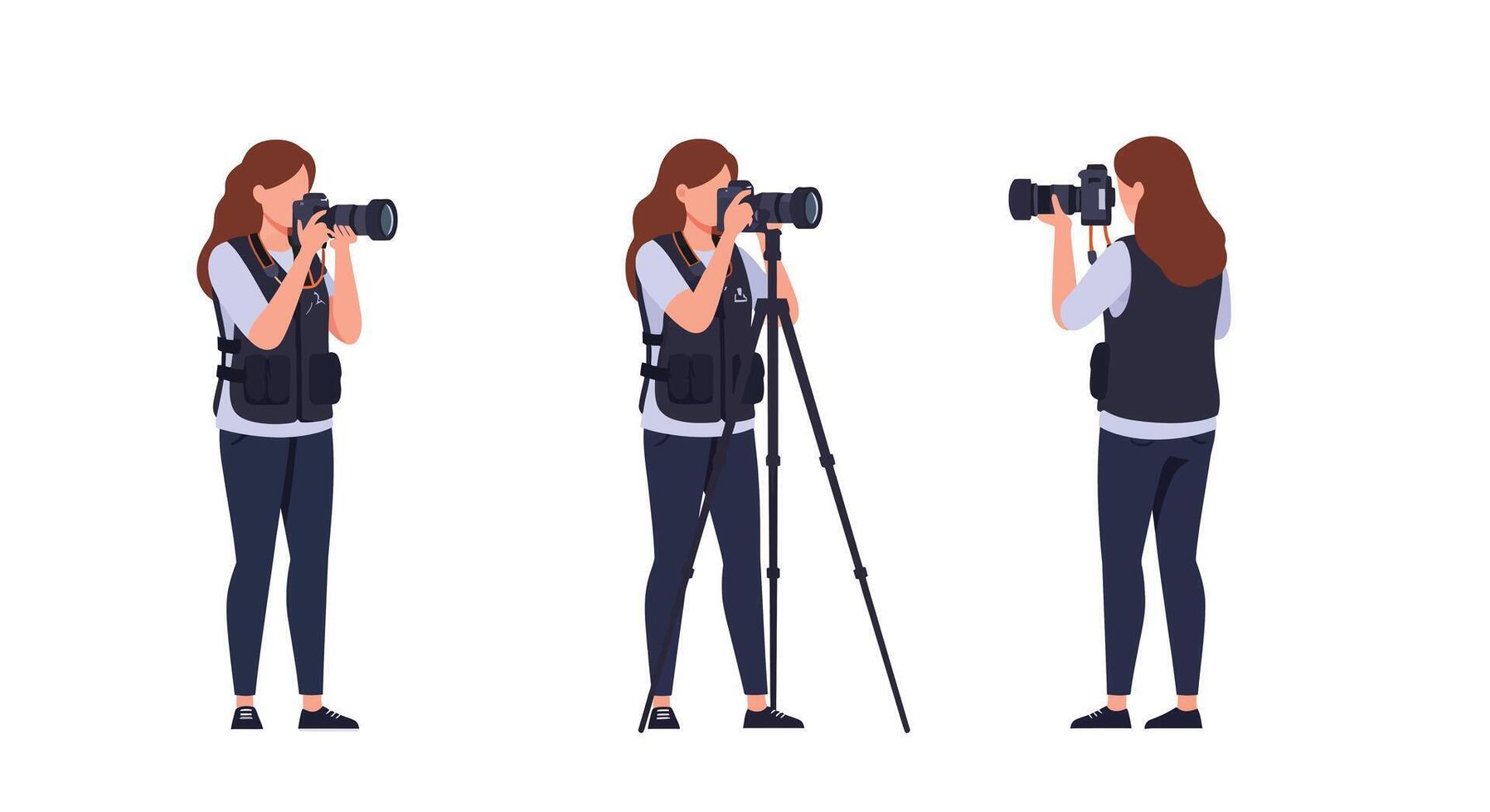 Photographer capturing images with camera in flat art style illustration vector