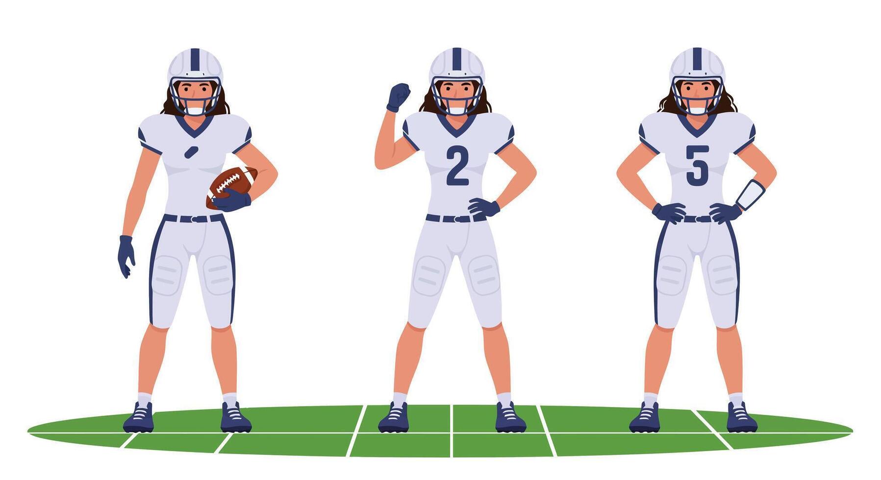Football player characters in action poses with flat design style illustration vector