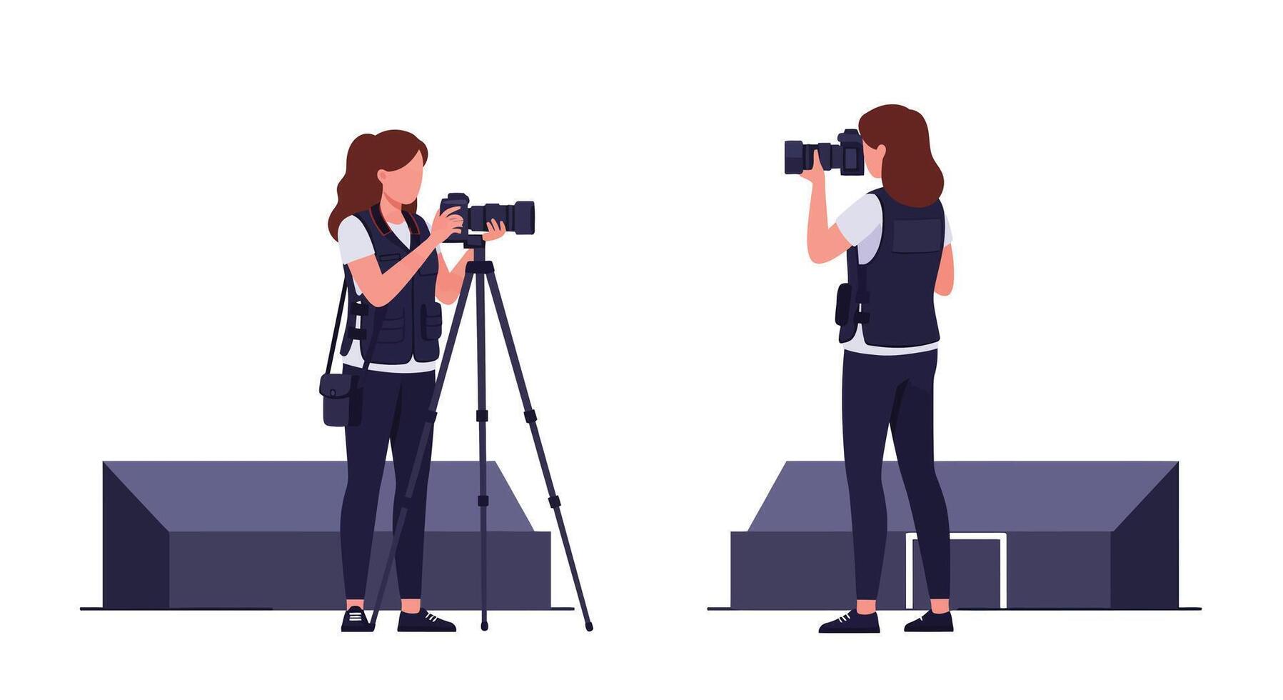 Photographer with camera on tripod in flat illustration style vector