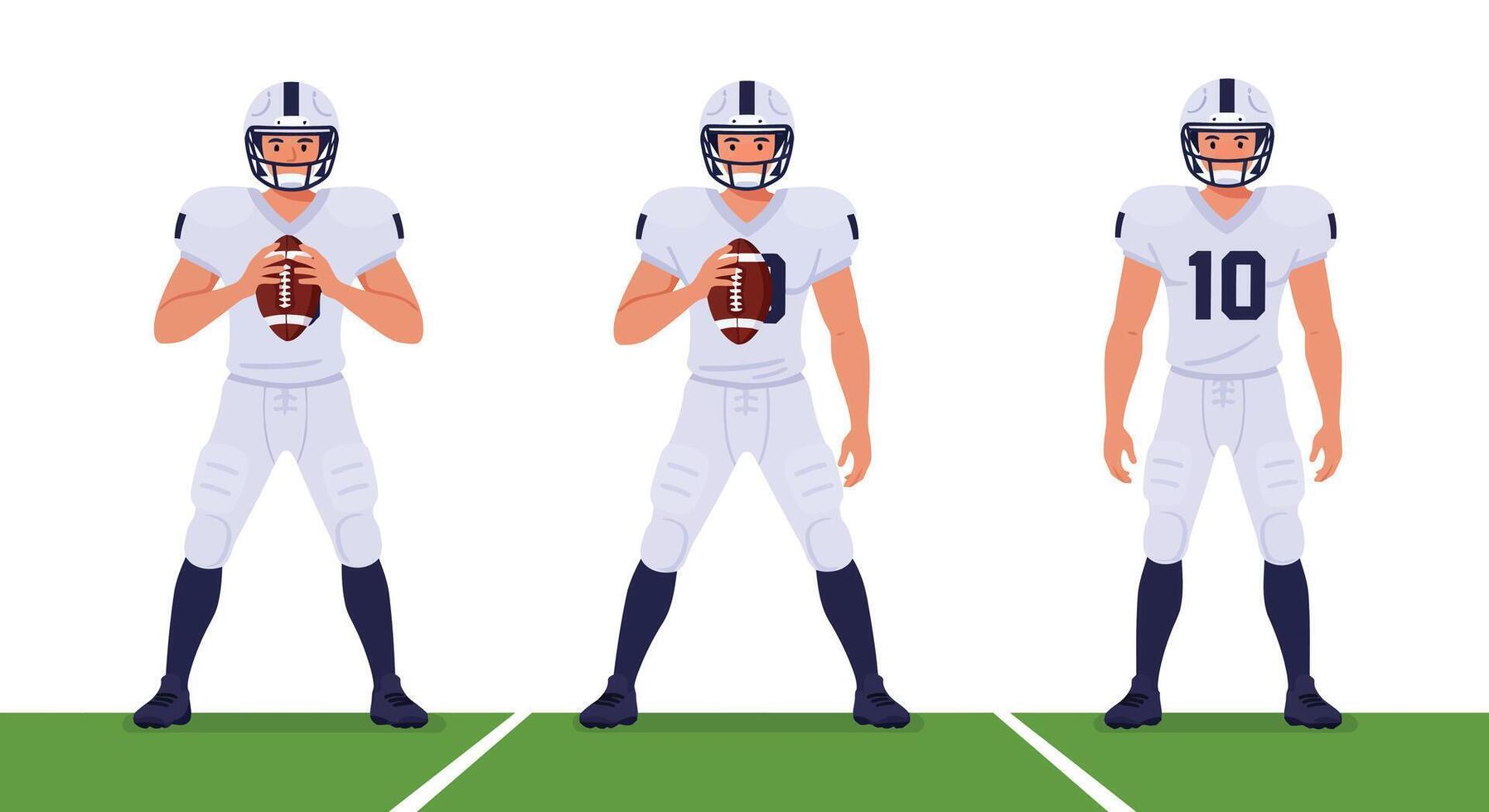 Three football players in action poses flat illustration vector