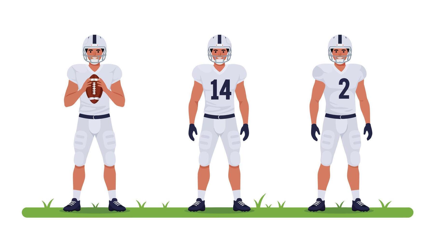 Football player in three poses showing action in flat illustration vector