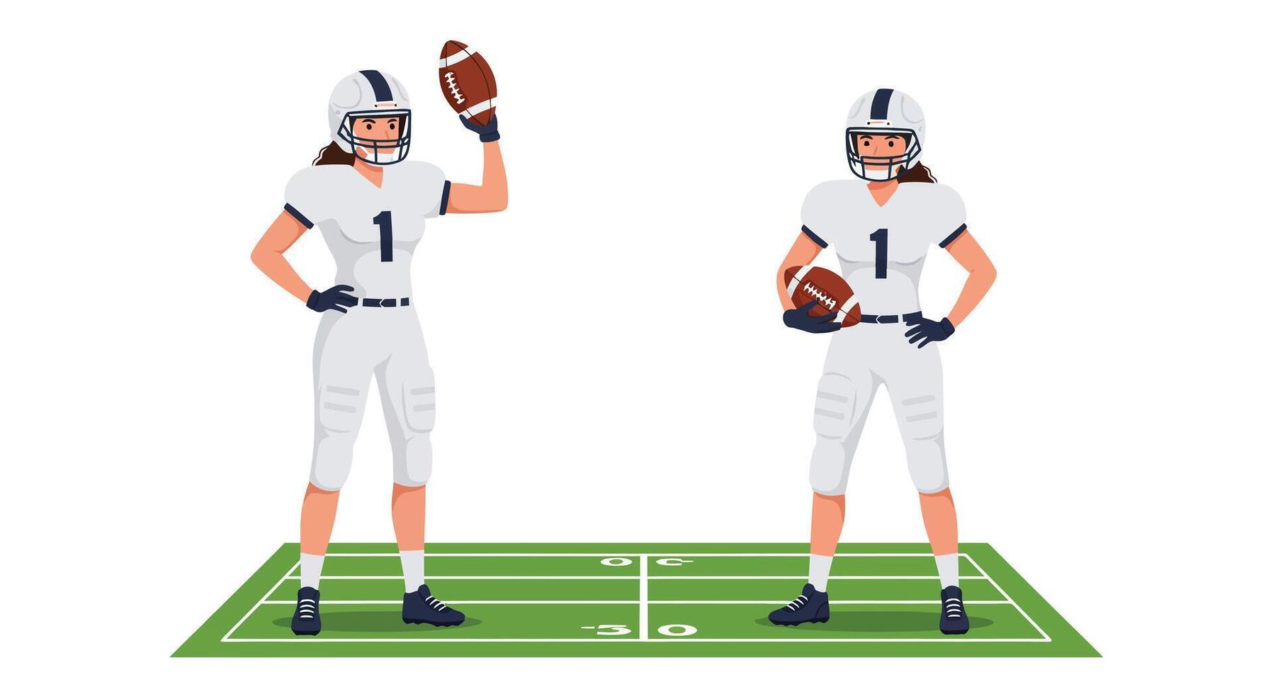Football player in white uniform throwing ball in flat illustration vector