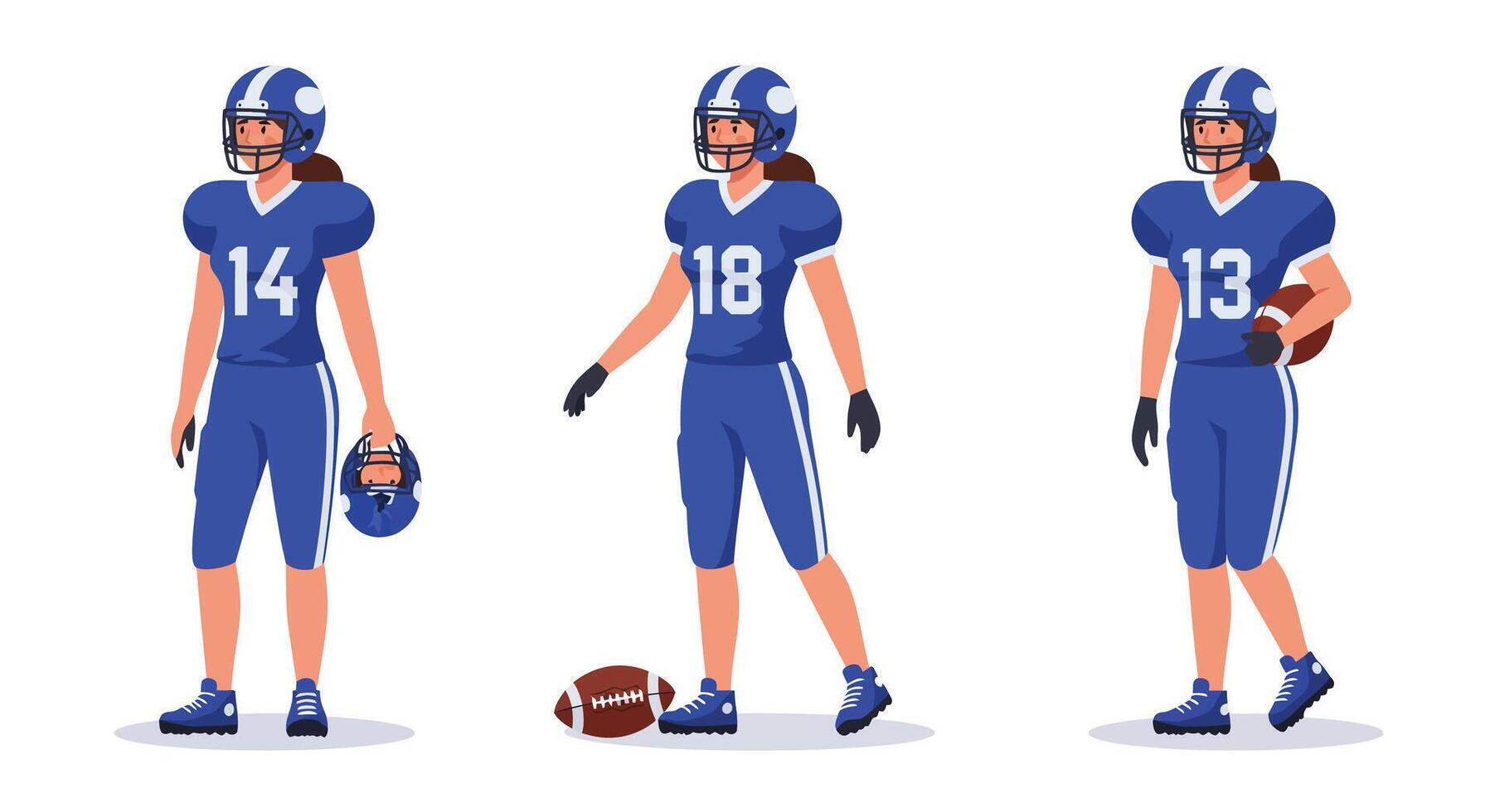 Football player transitions in blue uniform detailed illustration vector