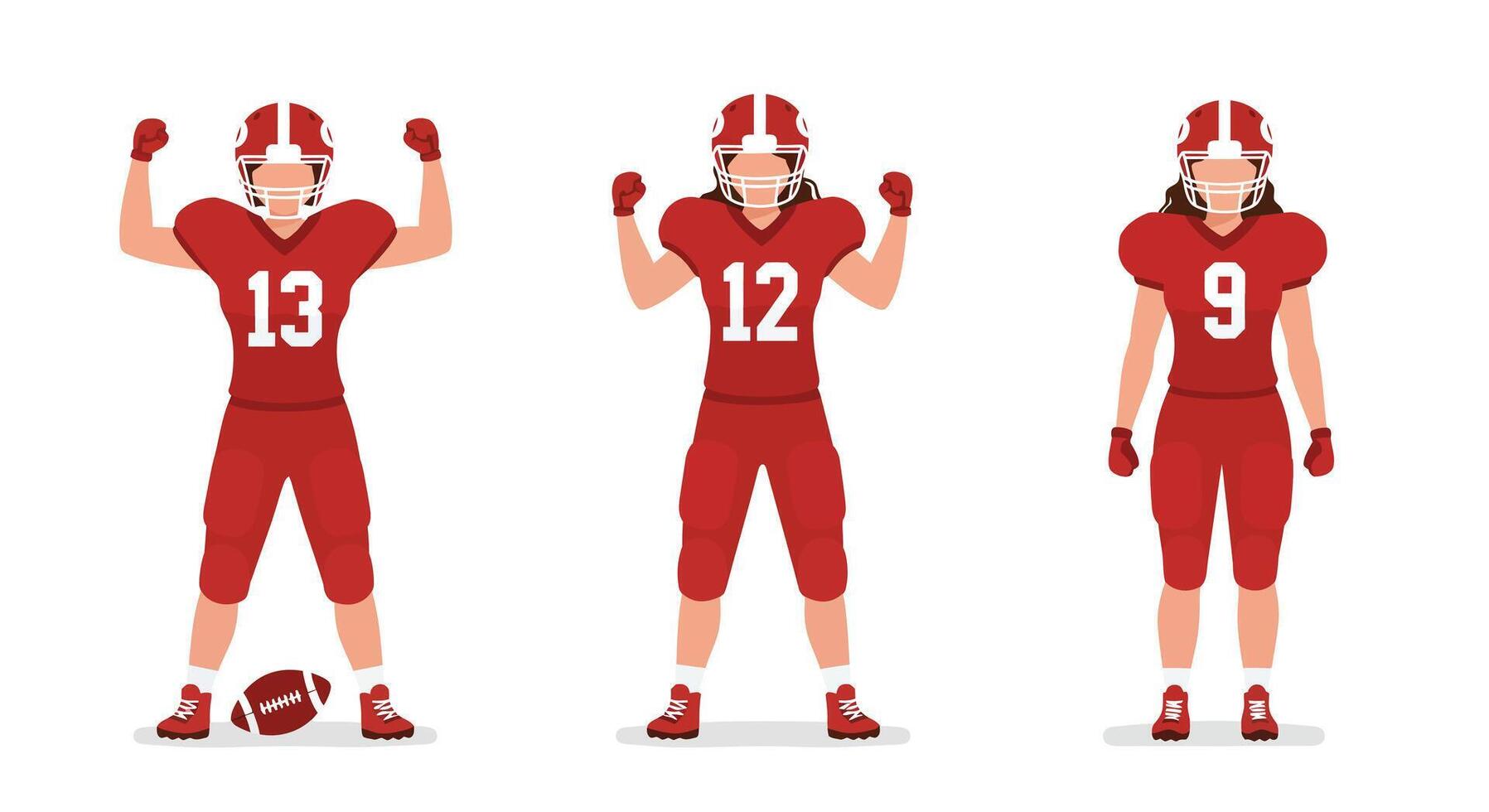 Football players celebrating in team colors, flat design style, illustration vector