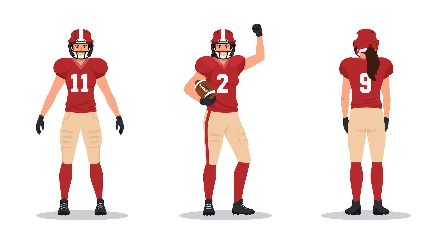Football players in action poses showcasing detailed flat illustration vector