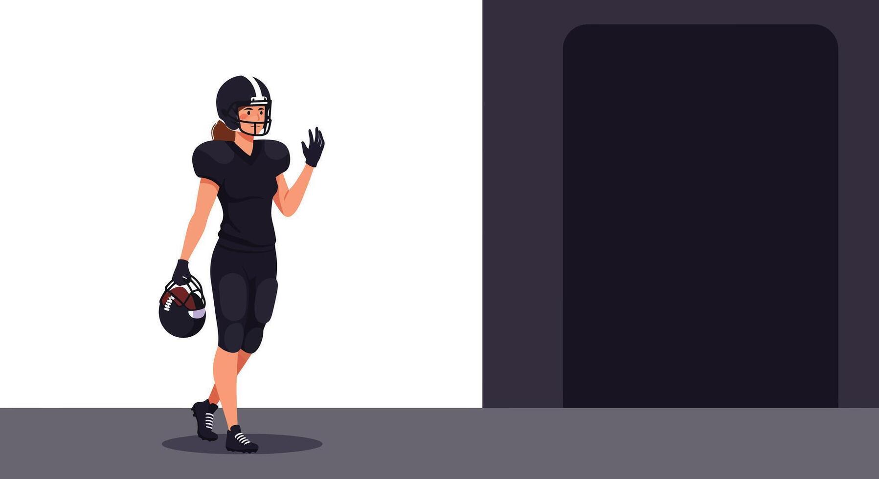 Football player in black uniform waving, flat design art vector