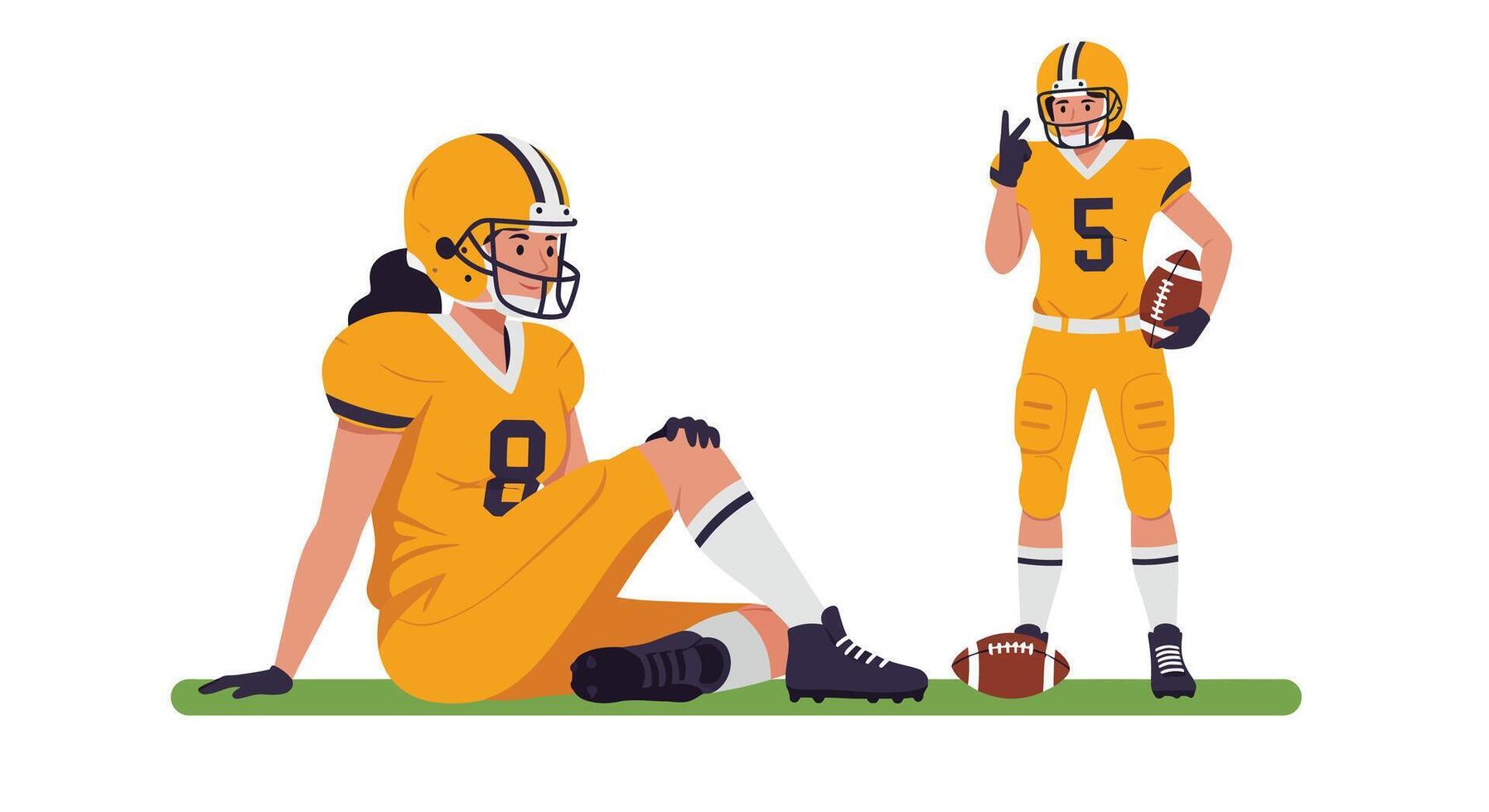 Two football players in yellow uniforms showcasing flat illustration style vector