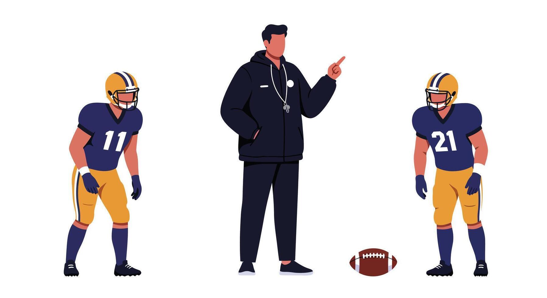 Football players and coach giving instructions in a flat illustration vector
