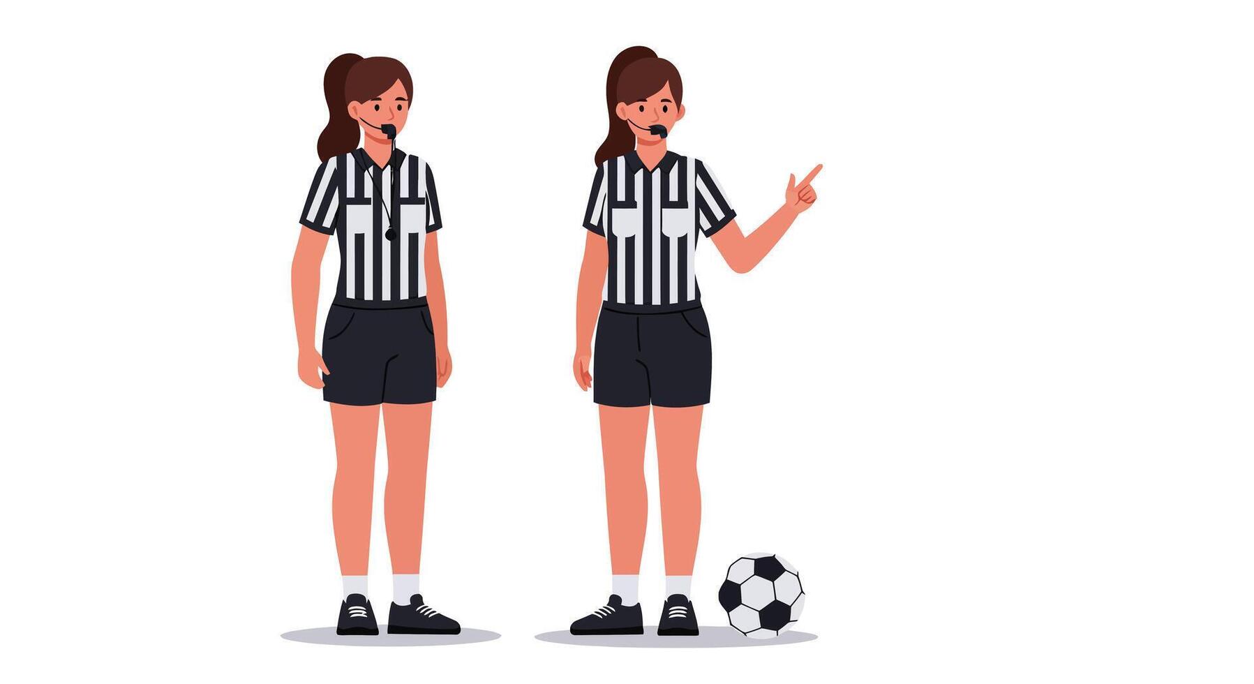Soccer referee character in flat style showcasing two different poses in art vector