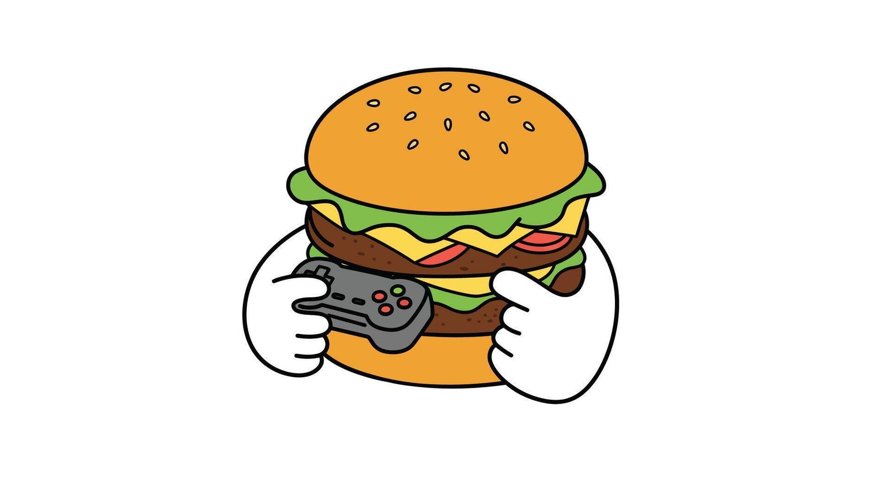 Burger character holding a gaming controller in flat art style vector