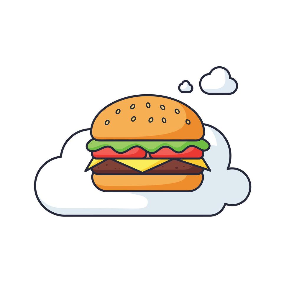 Delicious hamburger design in flat style with clouds and thought bubble illustration vector