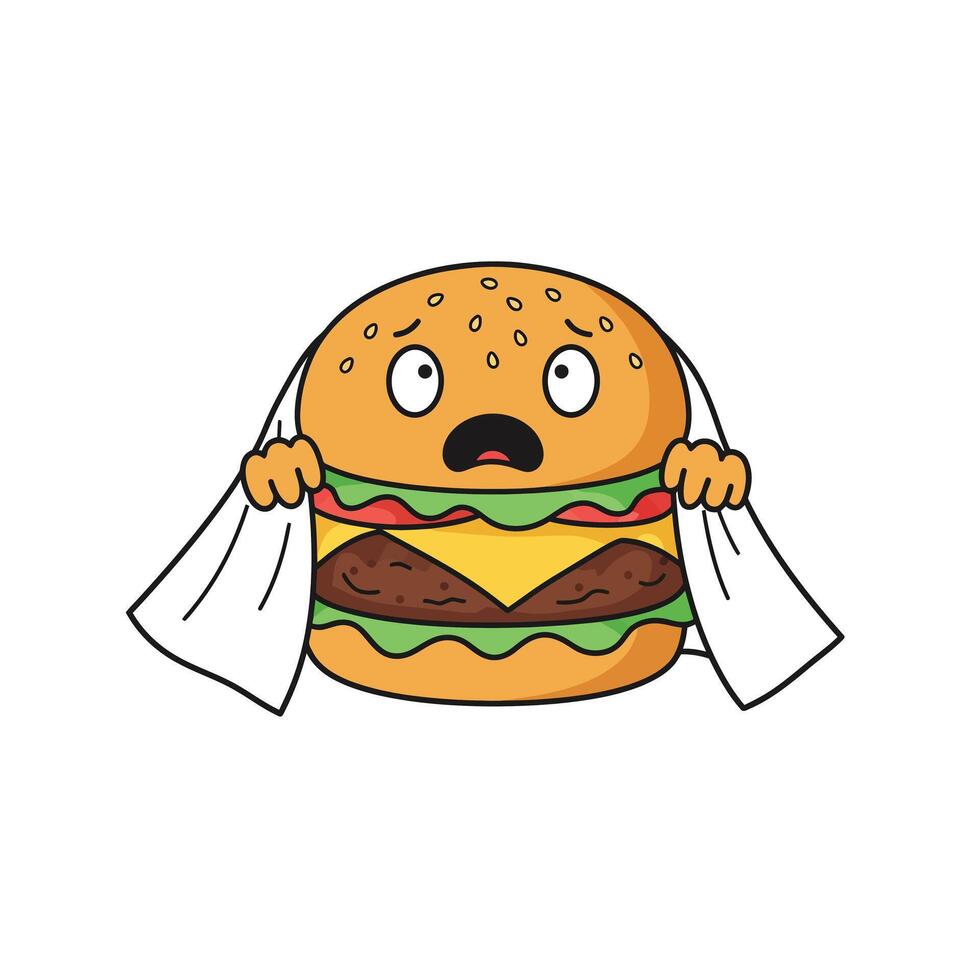 Hamburger character expressing surprise with detailed flat design in art vector