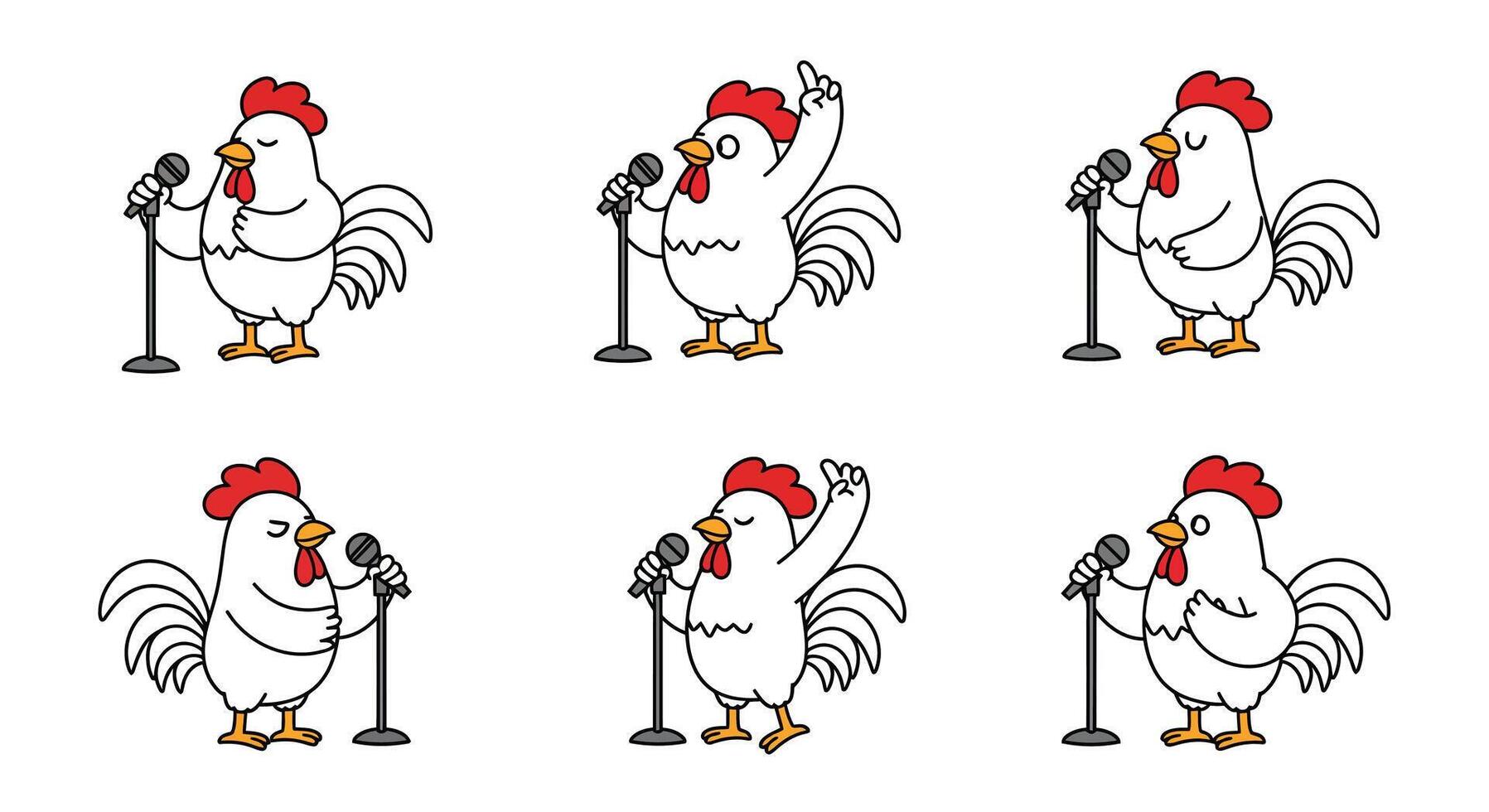 Chicken character performing in various poses with flat art style illustration vector