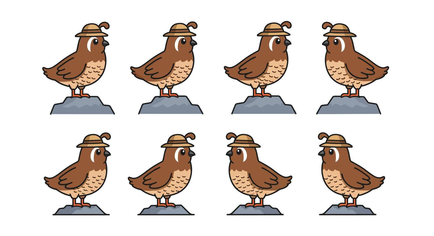 Cute cartoon bird character with hat in flat art style illustration vector