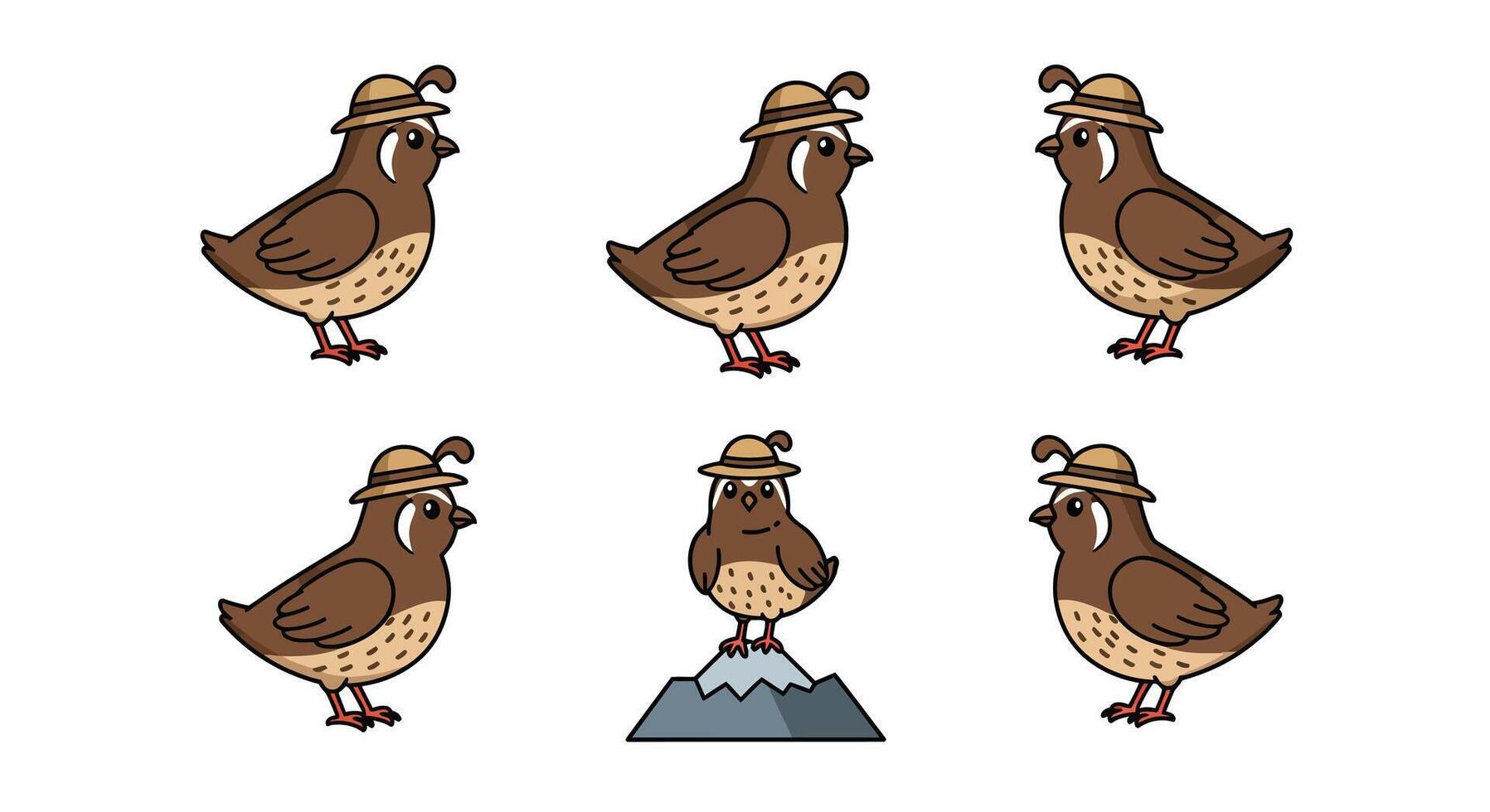 Quirky cartoon birds wearing hats in flat design art vector