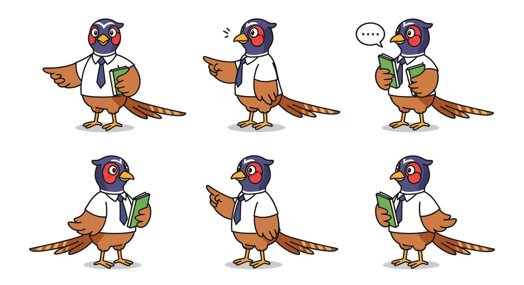 Colorful cartoon bird character in business attire, flat design art vector