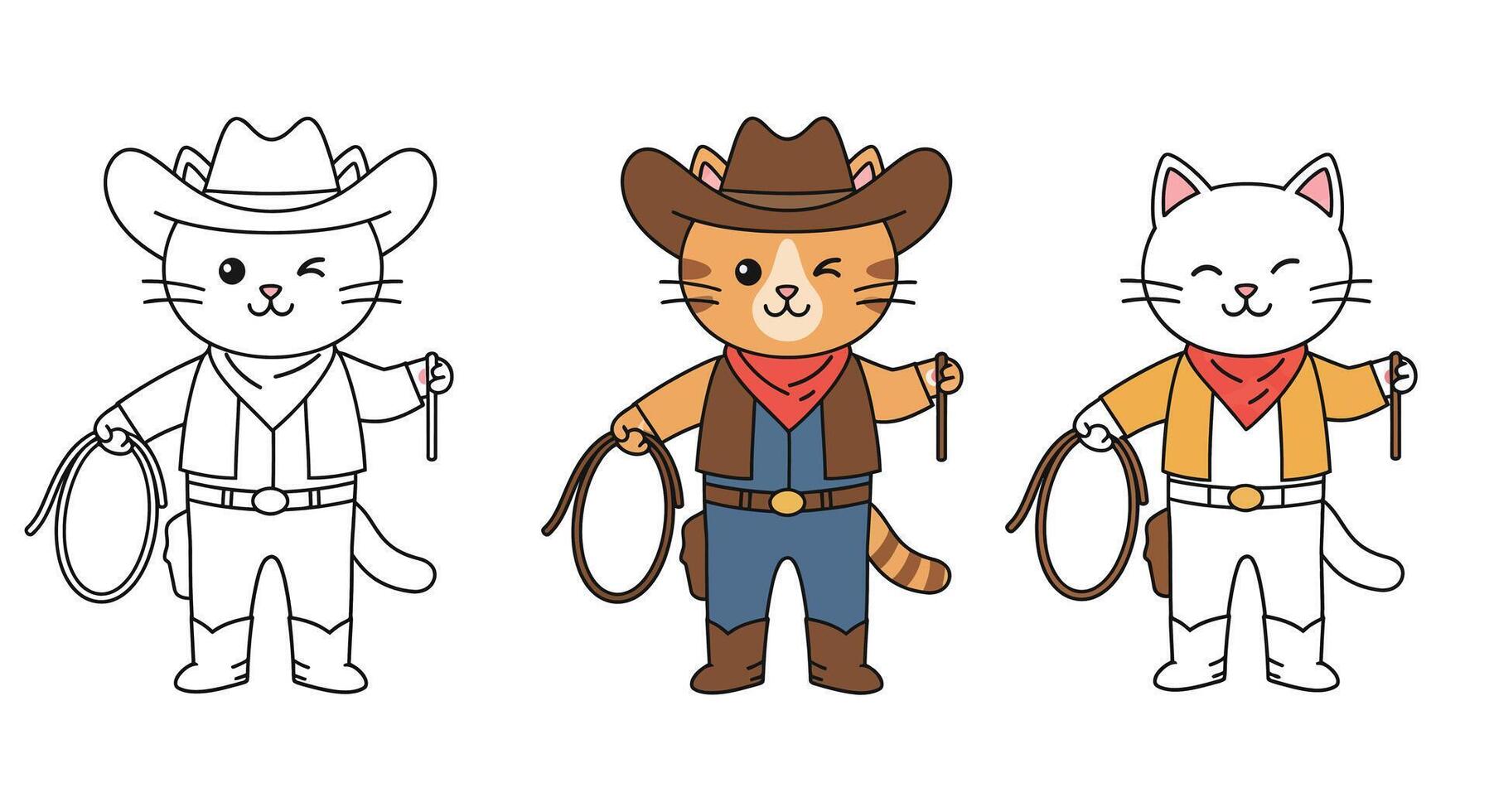 Cute cowboy cat character design in detailed flat style illustration vector