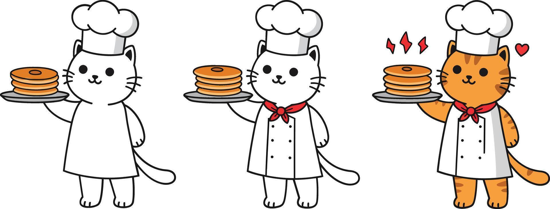 Cute cats cooking pancakes in a playful flat design art vector