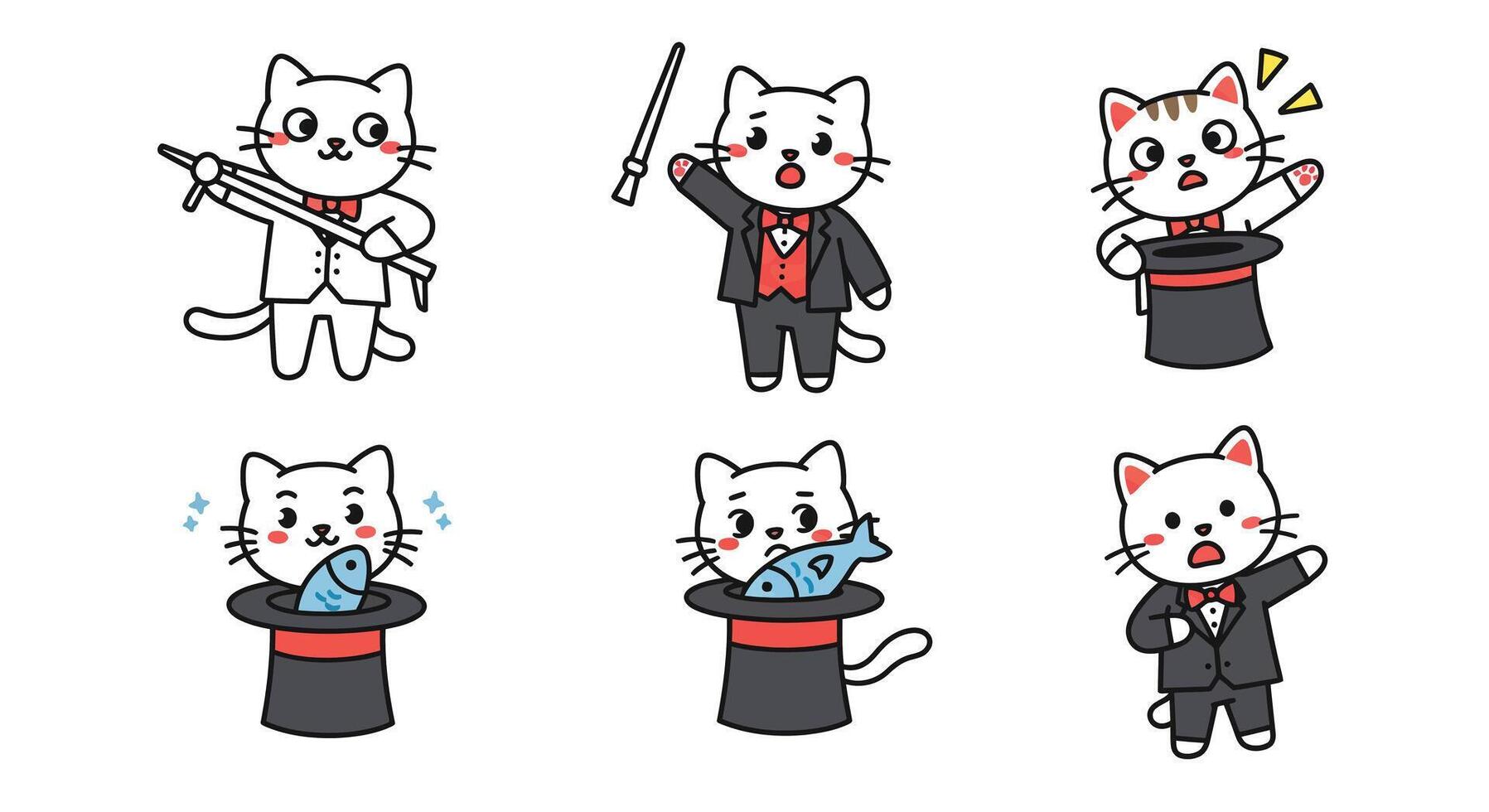 Cute cat magician performing tricks in minimal flat style art vector