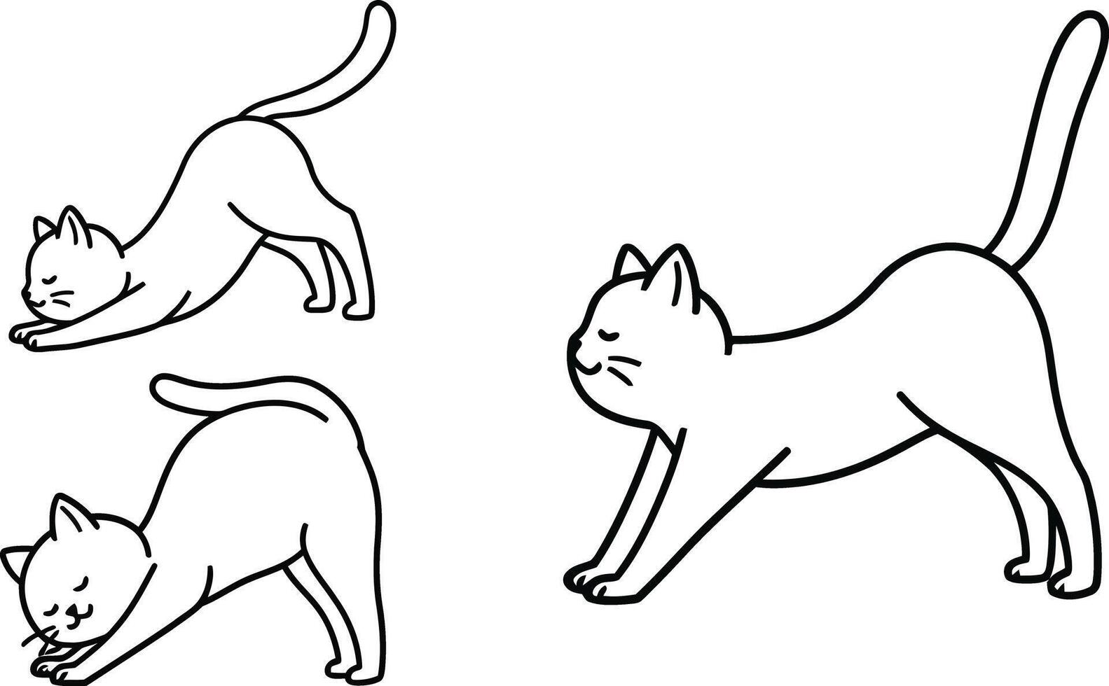 Cat stretching in three poses with flat design style art vector
