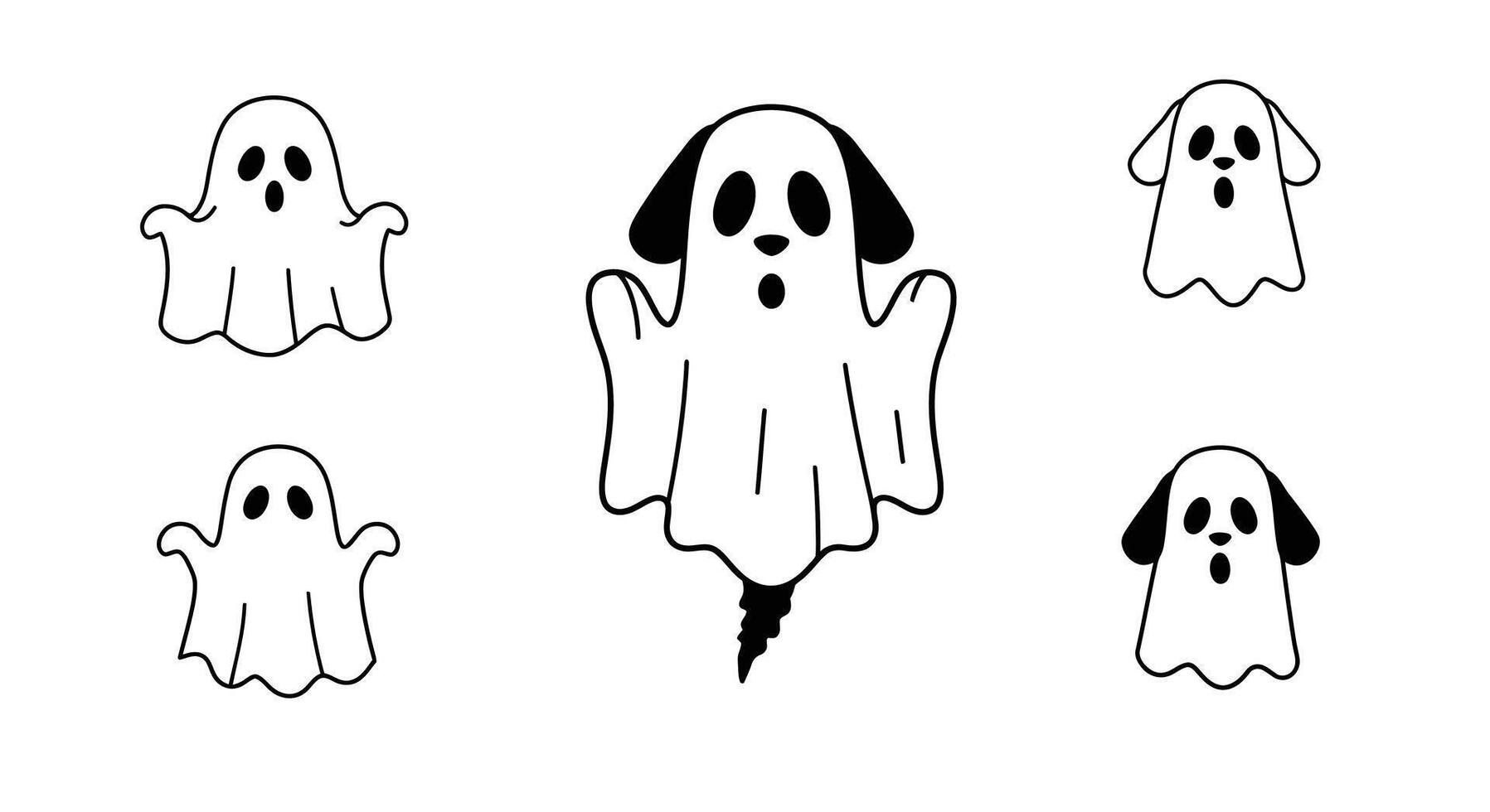 Cute ghost dog transformation in playful flat art style with various expressions in illustration vector